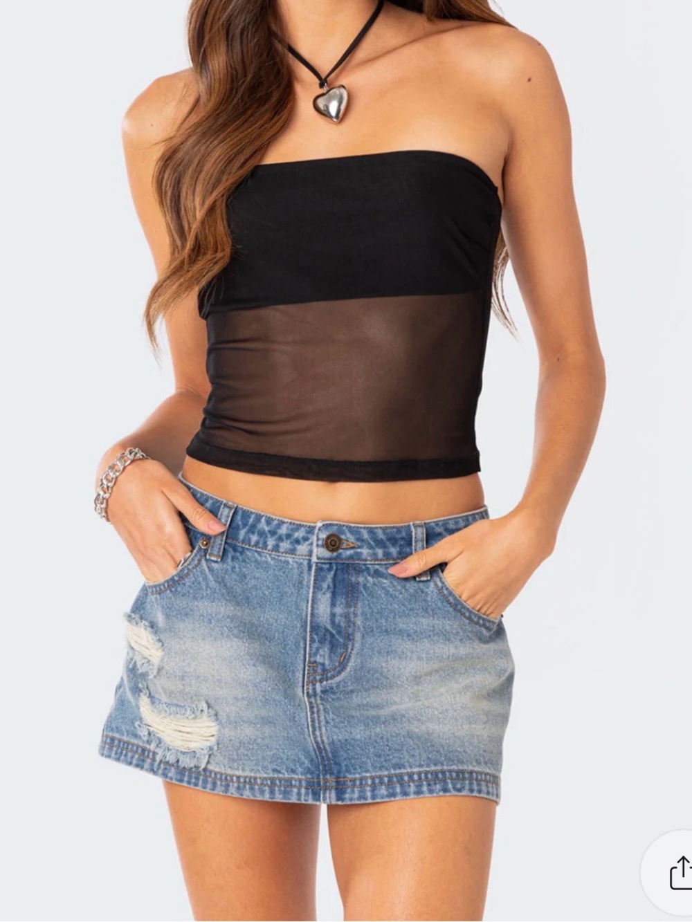 EDIKTED Celestia Sheer Mesh Tube Top in Black